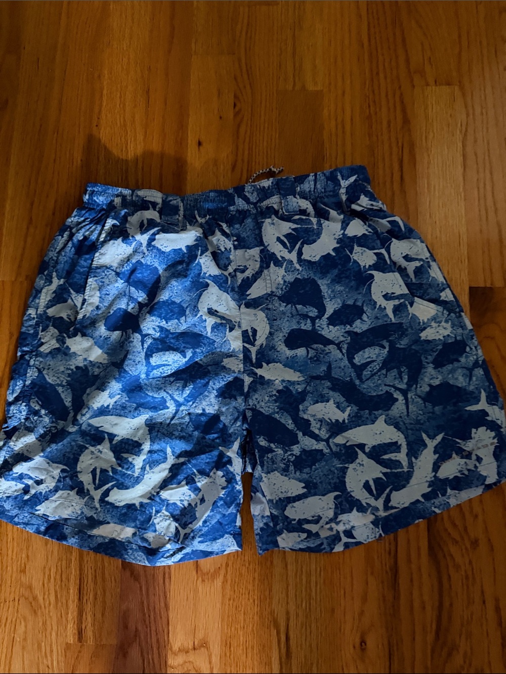 Columbia Blue and White Shark-Print Athletic Shorts